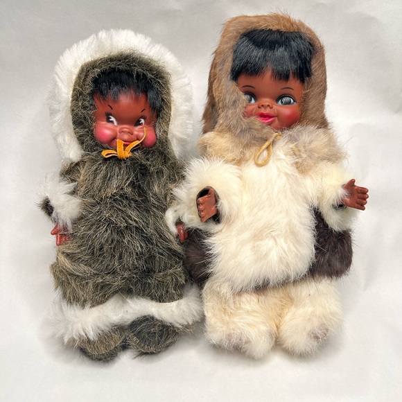 Vintage indigenous  Alaskan Doll Couple with Fur & Leather outfits Set Of 2 11” - Picture 3 of 6